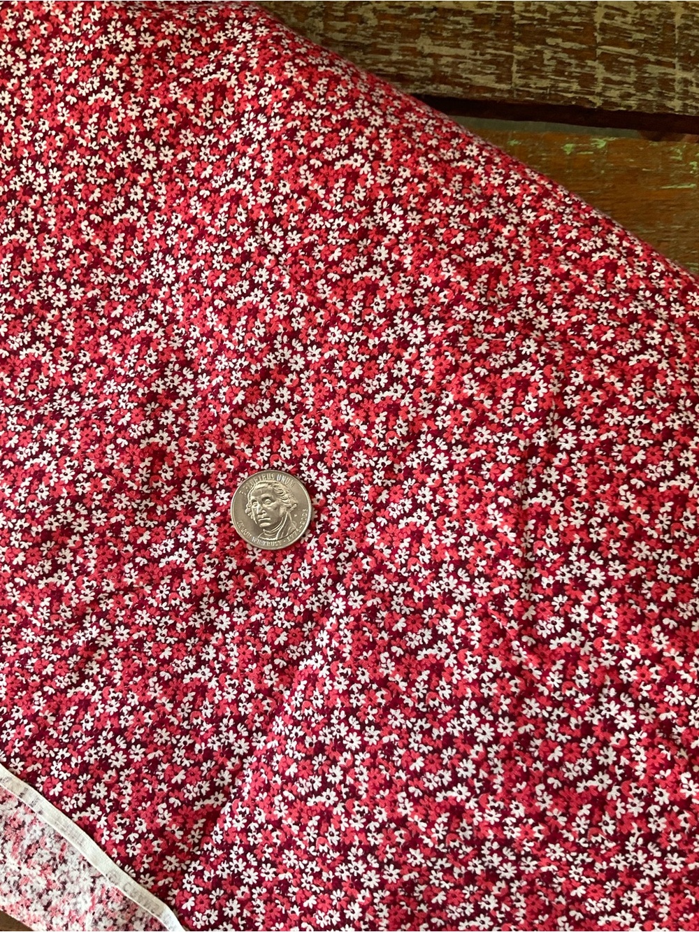 Vintage Fabric Red Floral Cotton Fabric - Small Daisy Print